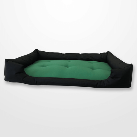 zöld párnás fekete kutyafekhely