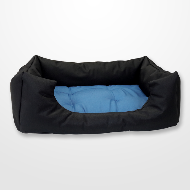 fekete kutyaágy kék párnával