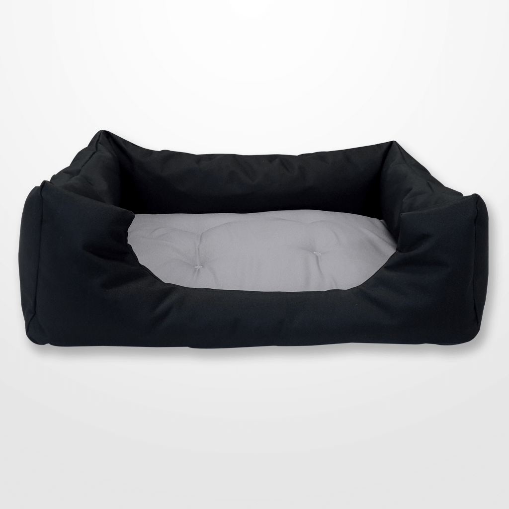 fekete kutyaágy szürke párnával