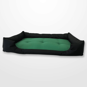 zöld párnás fekete kutyafekhely